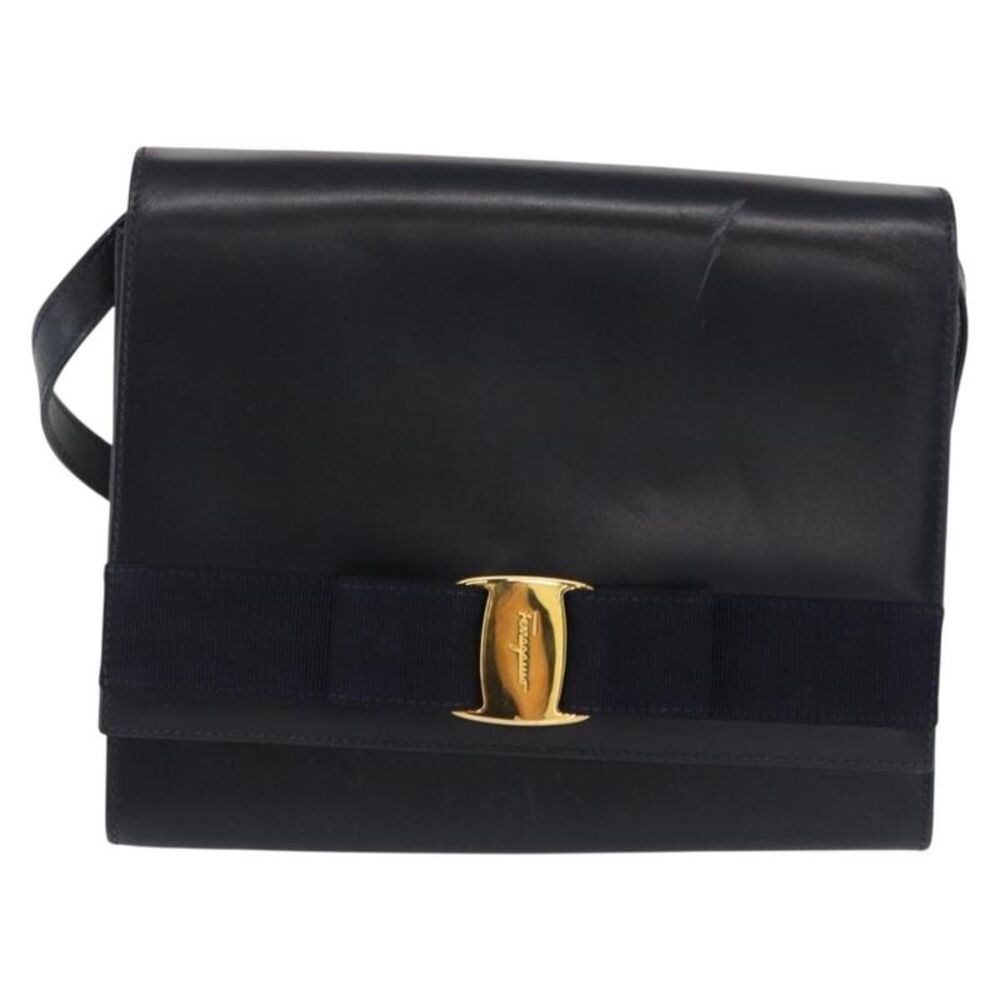 Salvatore Ferragamo Vala Leather Navy Leather Shoulder Bag Bag